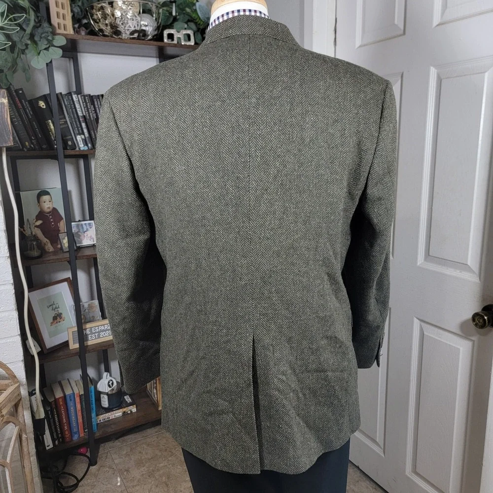 John Alexander Hart Schaffner Men's Sport Coat Blazer Green Wool Herringbone 41R